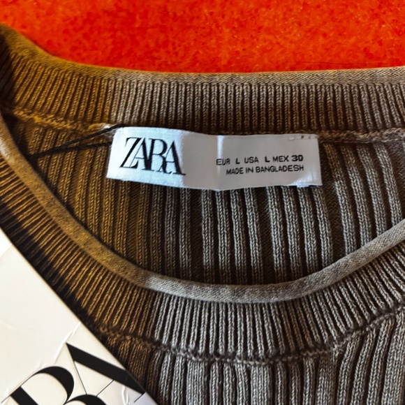 Zara light brown khaki laced cut out long sleeves ribbed cotton NWT - Picture 9 of 15